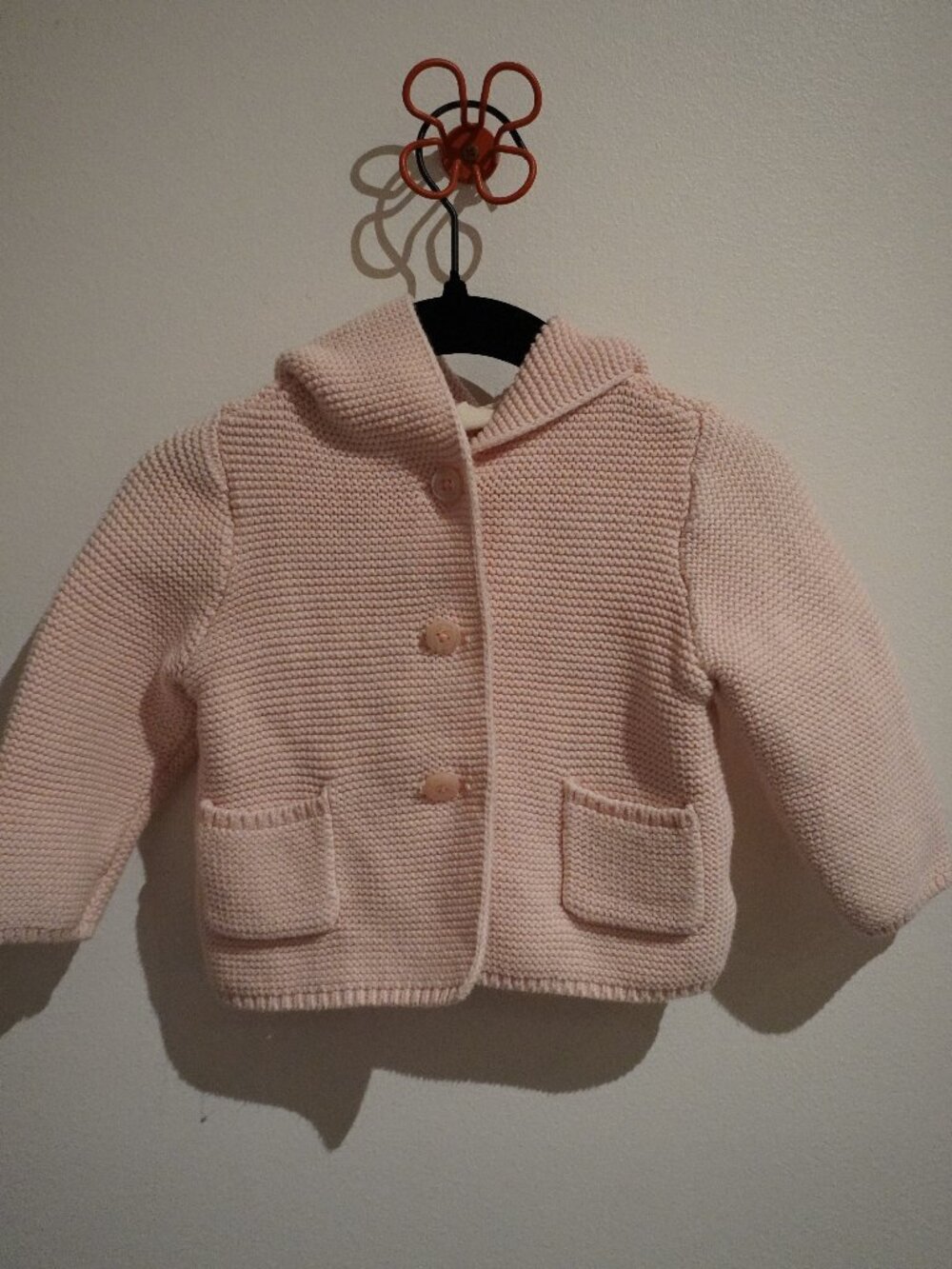 Baby Gap Bear Knit Sweater 6-12M Pink Button Closure 100% Cotton